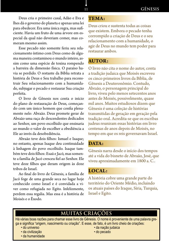 Ficha de abertura de um livro da Bíblia com tema, autor e local
